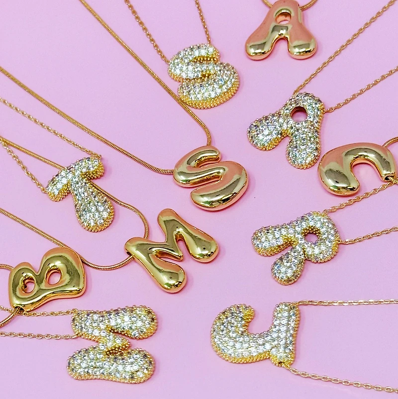 Crystal Bubble Initial Necklace: G