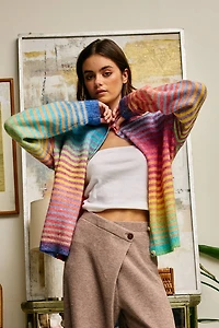 Rainbow Striped Button Down Cardigan