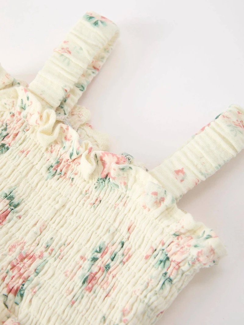 Muslin Summer Floral Smocked Romper & Hat