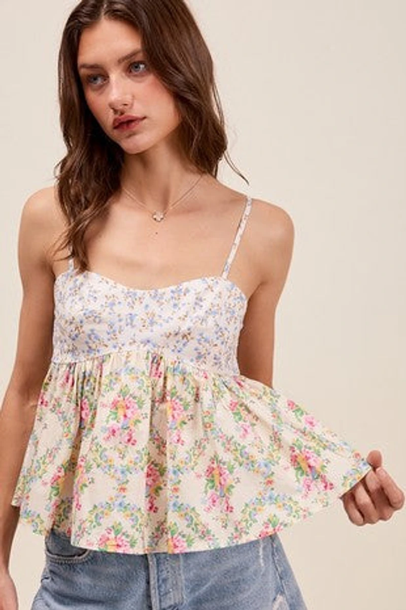 Mixed Floral Print Babydoll Top