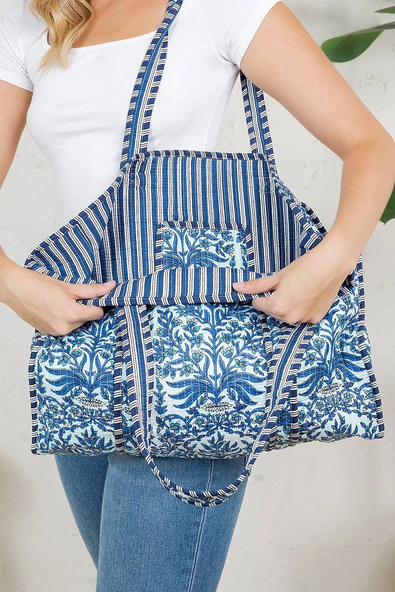 Navy Reversible Quilted Tote Bag