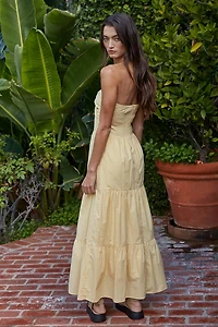 Yellow Strapless Twist Front Midi Dress