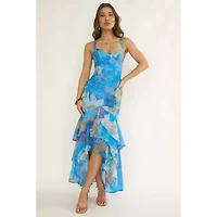 Blue Sweetheart Tiered Midi Dress