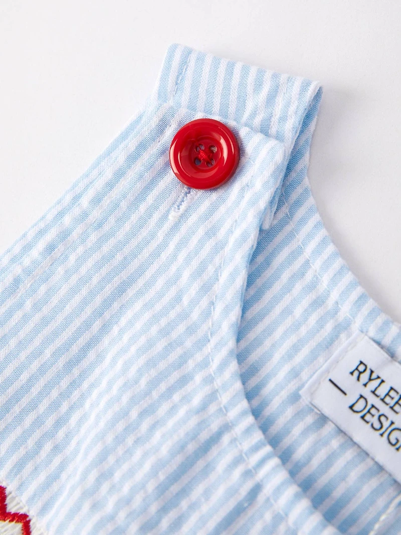 4th of july Star Embroidery Smock Boys Romper