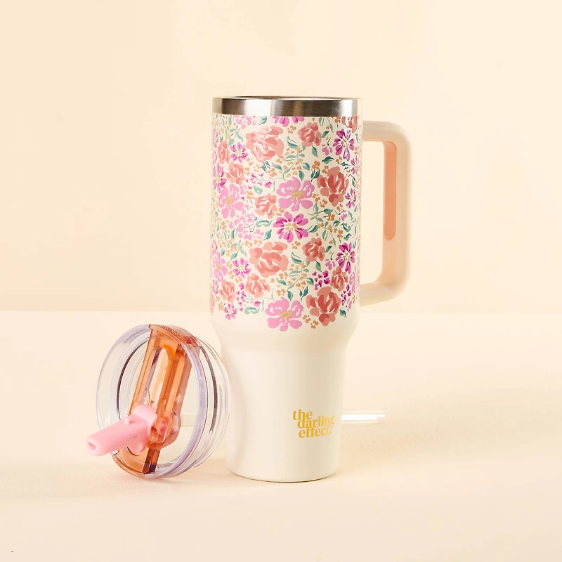 Pink Floral Flip Straw Tumbler