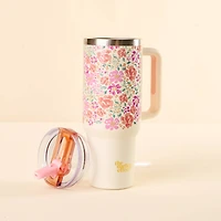 Pink Floral Flip Straw Tumbler