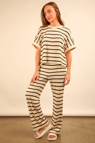 Cream Striped Top & Pants Set