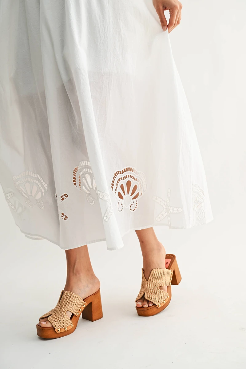 Embroidered Floral Shoulder Maxi Dress