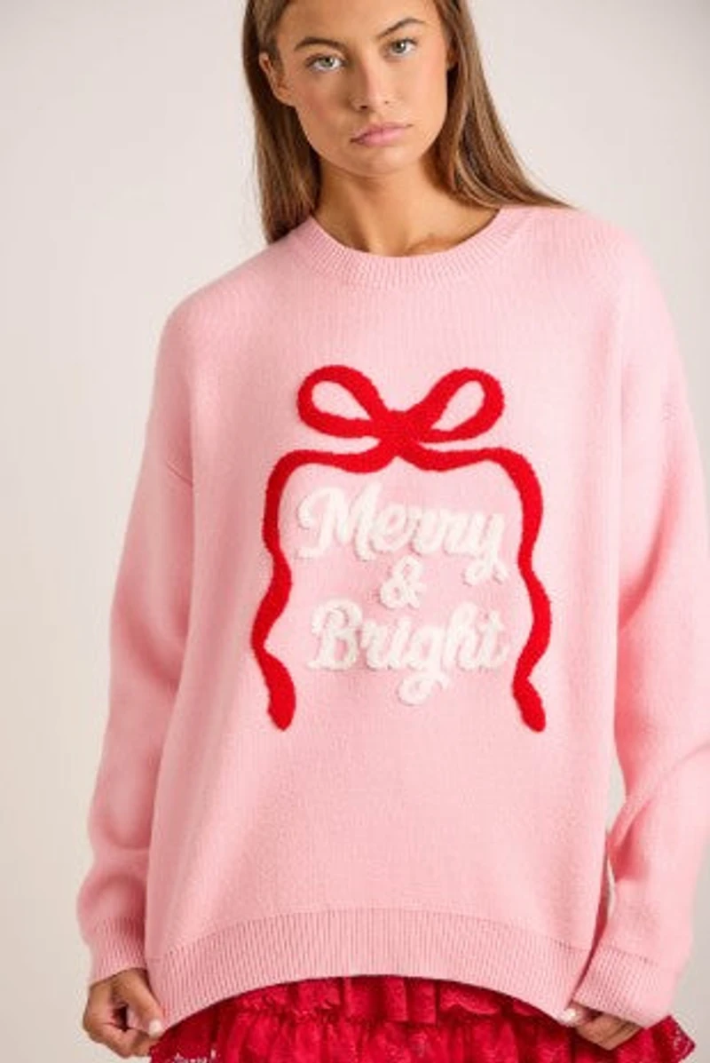 Pink Merry & Bright Embroidered Sweater