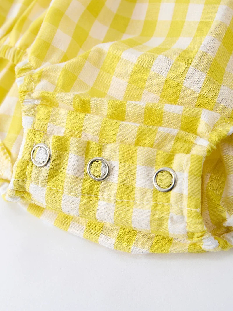 Yellow Gingham Baby Girl Romper