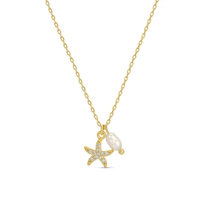 Pavé Starfish Pendant Necklace with Freshwater Pearl