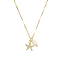 Pavé Starfish Pendant Necklace with Freshwater Pearl
