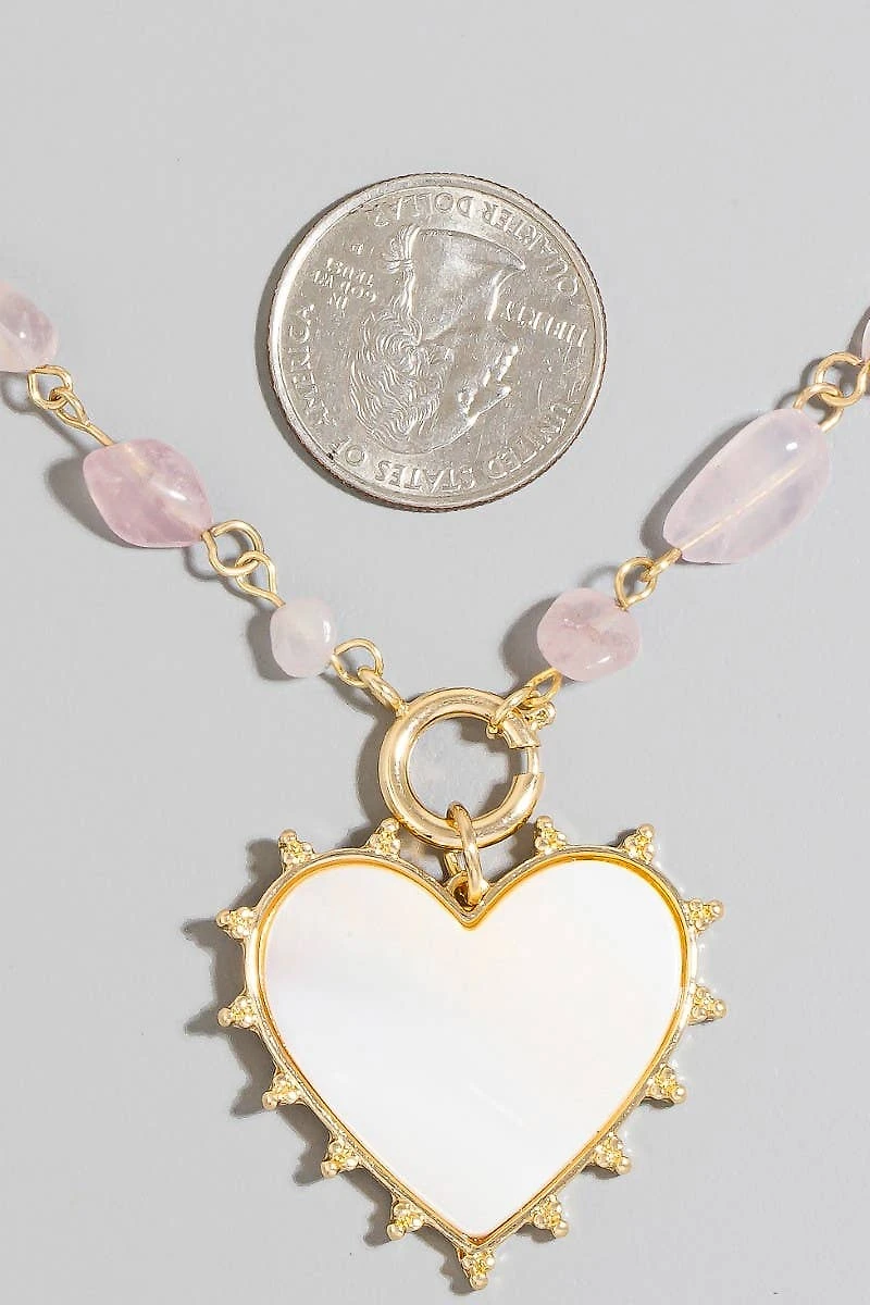 Shell Heart Pendant Stone Bead Chain Necklace