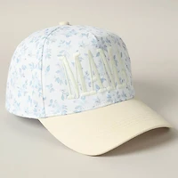 Mama Blue & Beige Embroidered Flower Hat