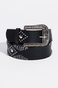 Black Western Floral Etched Vegan Leather Belt