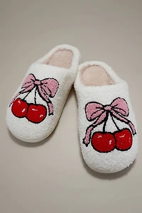 Bow Cherry Plush Slippers