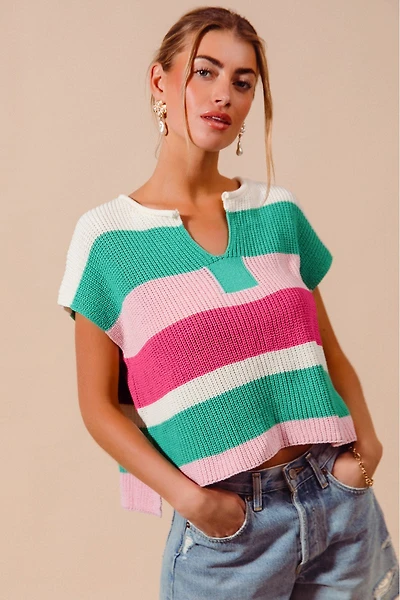 Green Multi Color Stripe Top