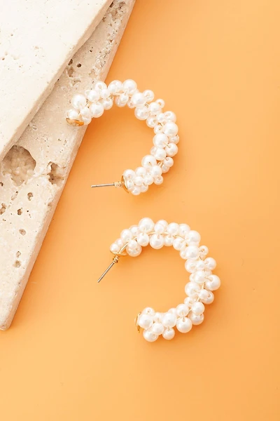 PEARL BEADED  HOOP EARRINGS | 10E3060163: GOLD