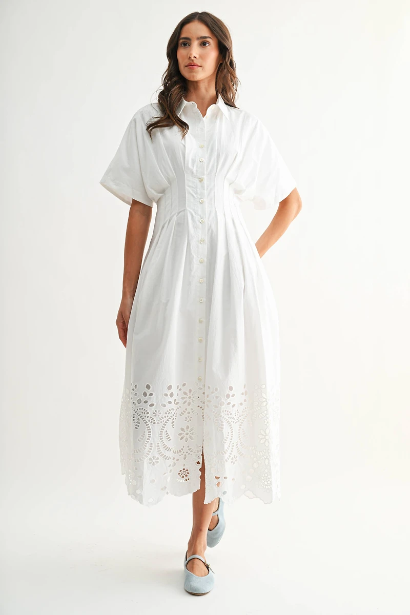 Embroidered Eyelet Midi Dress