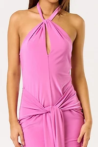 Pink Halter Tie Mini Dress