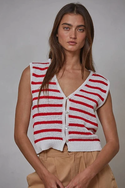 Red & White Striped Button Up Vest Top