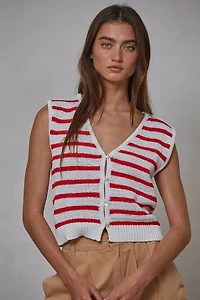 Red & White Striped Button Up Vest Top