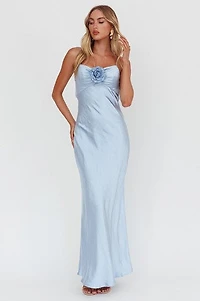 Blue Satin Maxi Dress