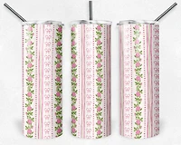 20 oz Skinny Tumbler, Pink Rose Ribbon Style Pattern