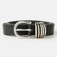 Black & Silver Multi Ring Leather Belt