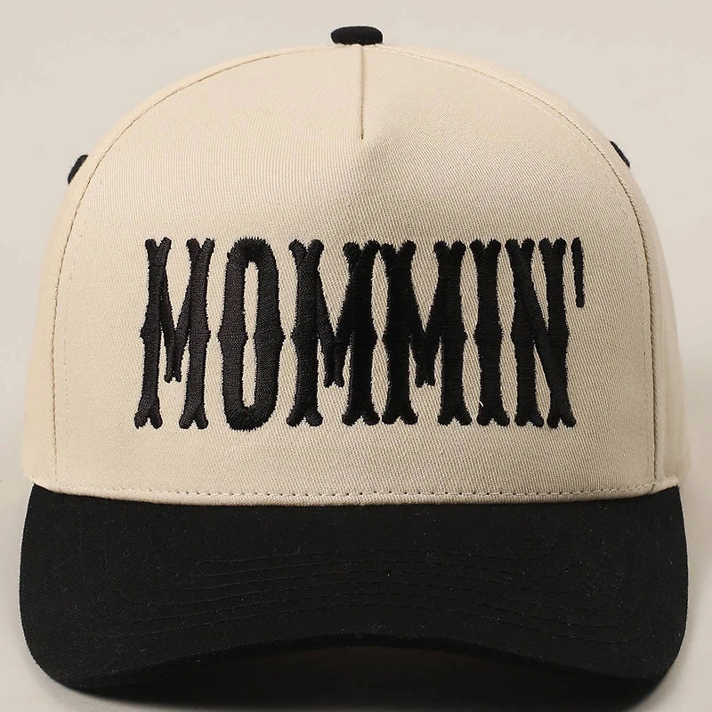 Black MOMMIN' Letter Embroidery Two-Tone Trucker Hat