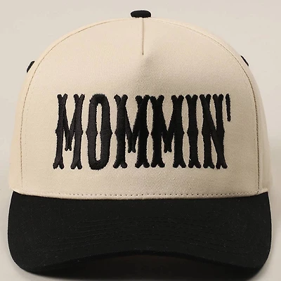 Black MOMMIN' Letter Embroidery Two-Tone Trucker Hat