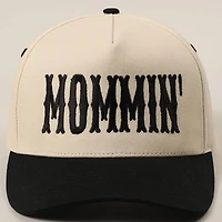 Black MOMMIN' Letter Embroidery Two-Tone Trucker Hat