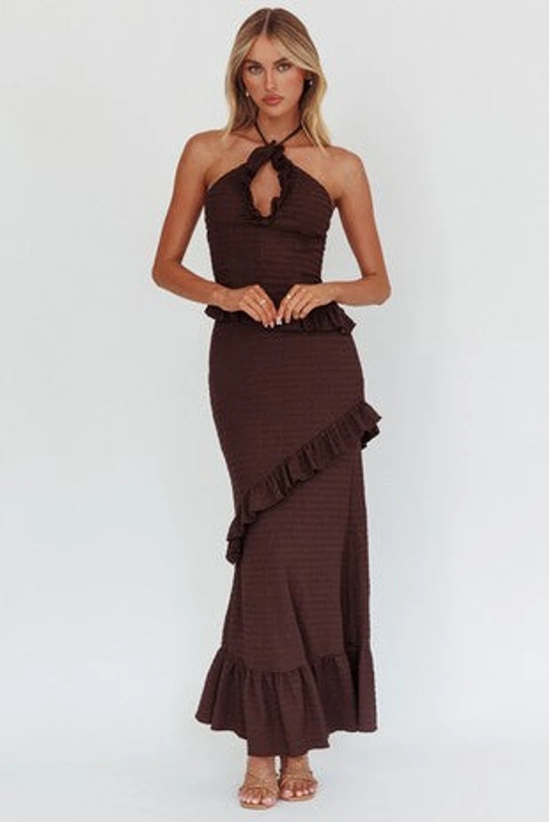 Brown Crinkle Maxi Dress