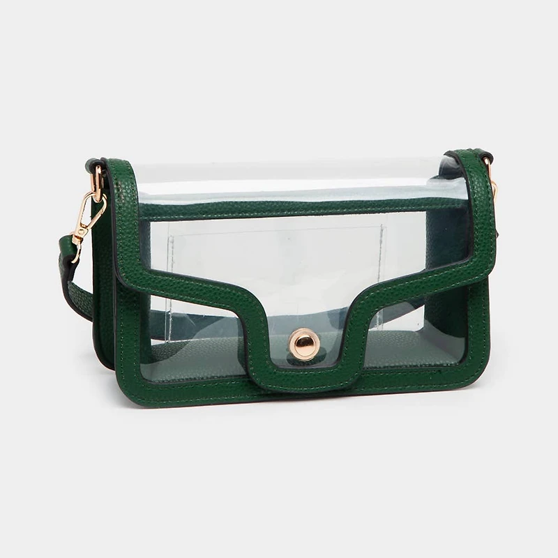 Solid Faux Leather Transparent Rectangle Shoulder Bag: Tan