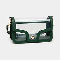 Solid Faux Leather Transparent Rectangle Shoulder Bag: Tan