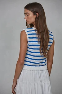 White Striped Button Up Vest Top