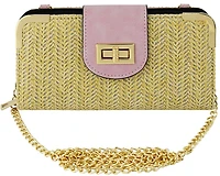 Straw Turn Lock Crossbody Wallet