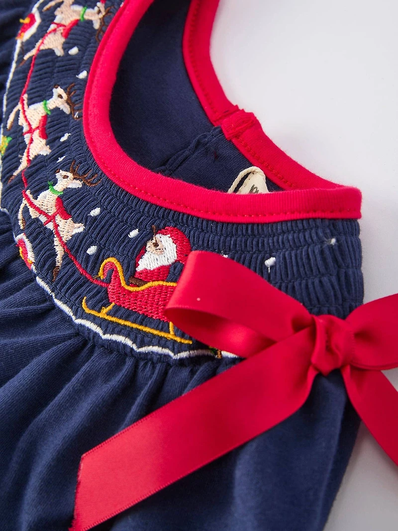 Santa Sleigh Holiday Baby Girls Romper