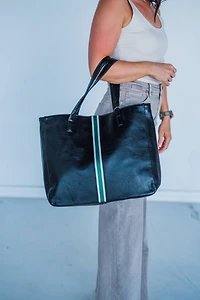 Black & Green Leather Tote
