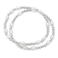 Morgan Ball Bead & Pearl Stretch Bracelets (Set of 2) Silver