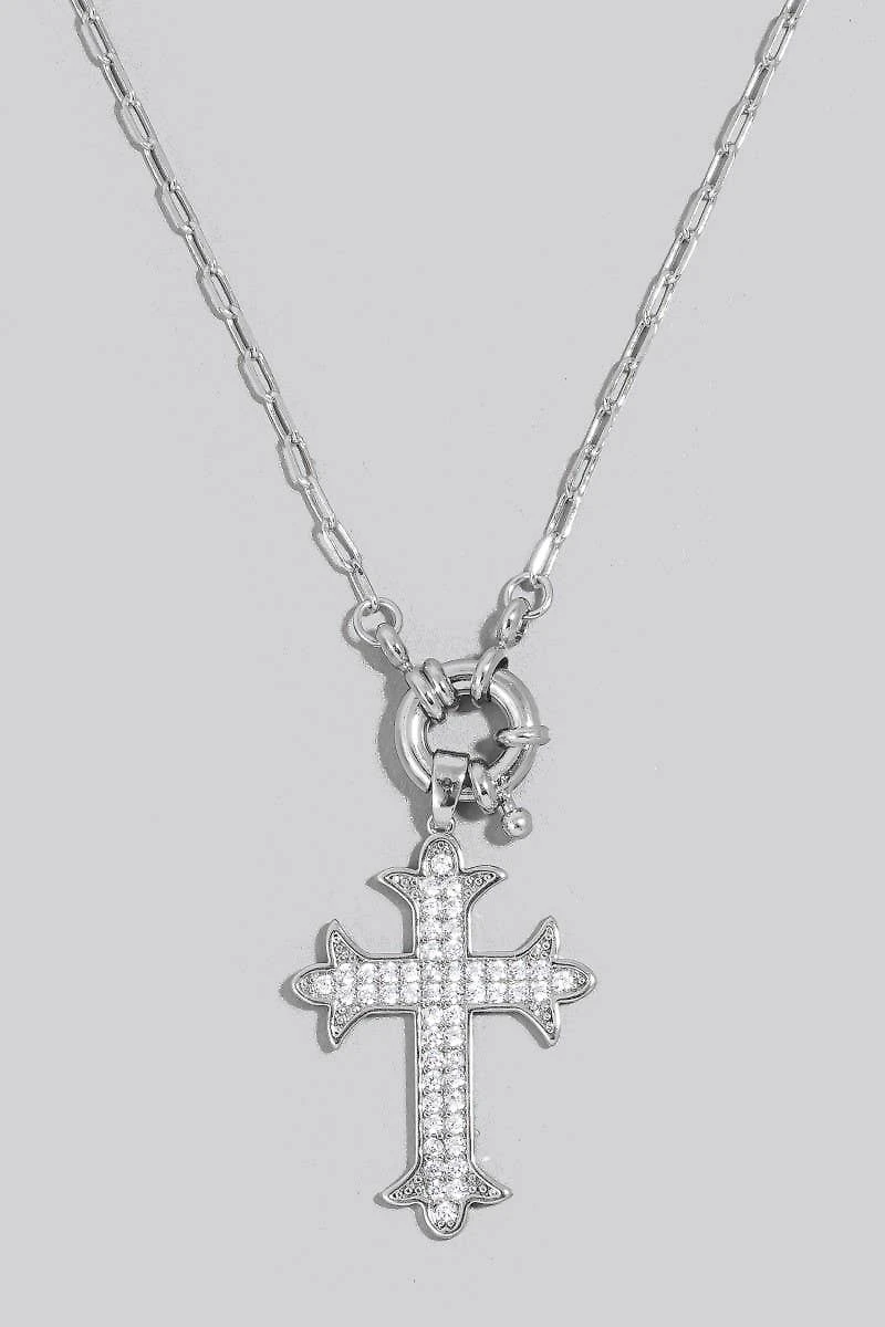 Intricate Pave Gothic Cross Pendant Chain Necklace