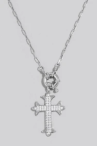 Intricate Pave Gothic Cross Pendant Chain Necklace