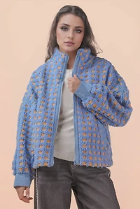 Blue/Orange Oversized Checker Fleece Jacket
