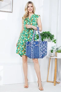 Navy Quilted Reversible Tote Bag