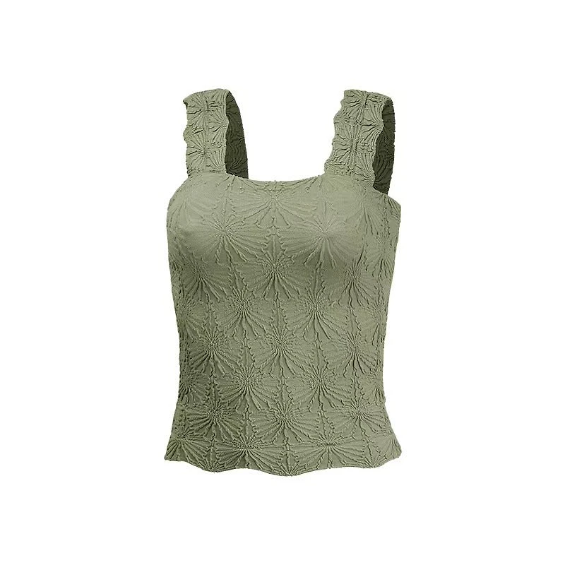 Olive Flower Jacquard Tank