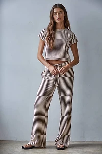 Cream & Burgendy Striped Flare Pants