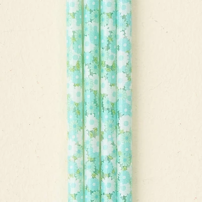 Aqua Floral Tumbler Straw Set