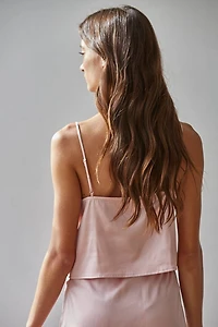 Pink Satin Embroidered V-Neck Top