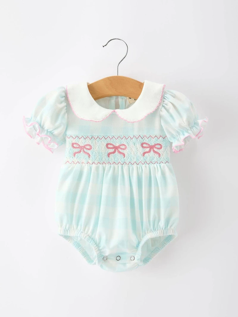 Spring Plaid Bow Girls Romper