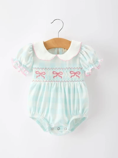 Spring Plaid Bow Girls Romper